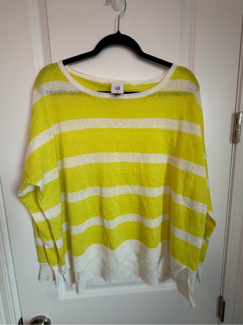 CAbi Lime and White Striped Scoop Neck Sweater
